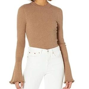 PAIGE Iona Tan Ribbed Bell Sleeve Sweater Top